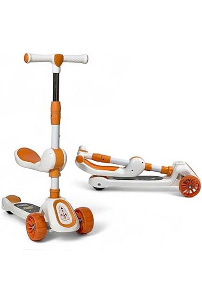 ALBADER 3 in 1 Kick Scooter, Height-Adjustable Foldable Scooter Anti-Slip Deck, Manual Scooter
