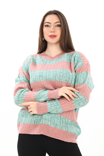 02Lady Fashion سترة محبوكة ناعمة ذات تفاصيل محبوكة كبيرة الحجم