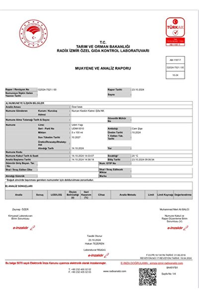 Katre-i Şifa Udim Kostus Udi Hindi Yağı Okratoksin A Ve Aflatoksin Analizli Çocuklar Için Yumuşak Içim 100 ml