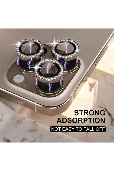 USIDE iPhone 16 Pro Max & iPhone 16 Pro Compatible 9H Camera Protective Glass Metal Frame Stone - Desert [Set of 3]