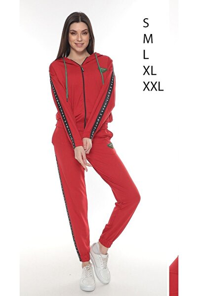 dignus Fermuarlı Kapüşonlu Armalı Şeritli Iki Iplik Kadın Eşofman Takımı