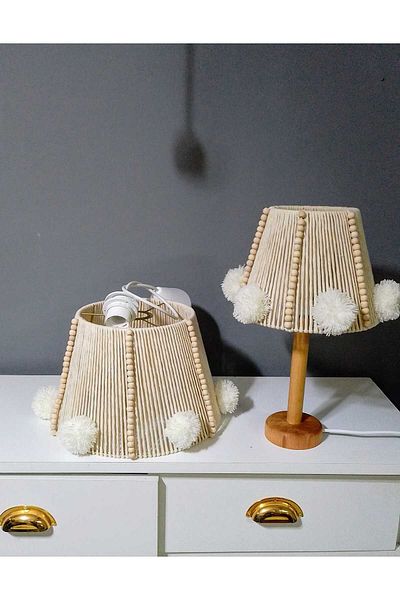 poplinhome Children's Room Chandelier Baby Room Chandelier Makrome Lamp Shade Set Bead Pompon Chandelier