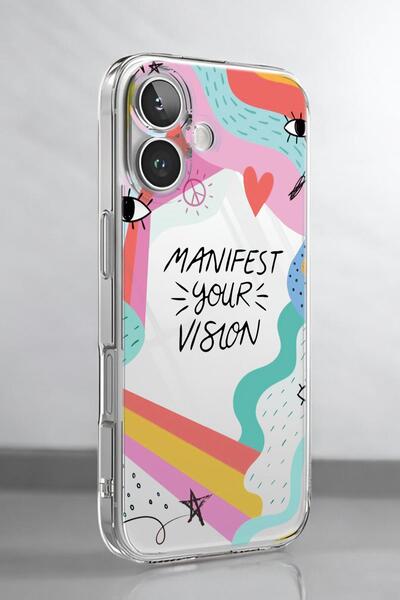 mooodcase iPhone 16 Uyumlu Manifest Desenli Premium Silikonlu Şeffaf Telefon Kılıfı