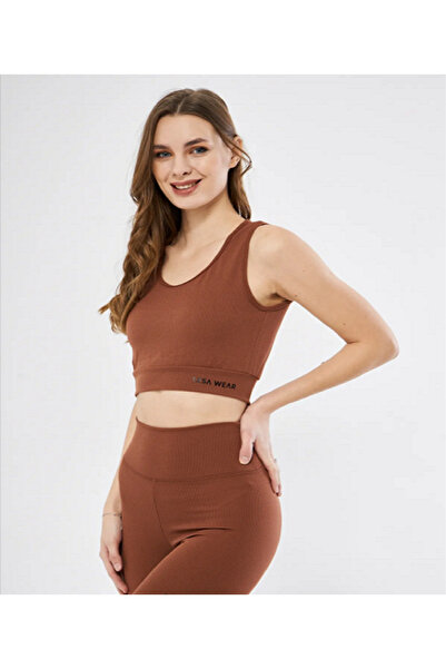 VERA LİFE Visok struk Rebrasto Leggings i Skraćeni kroj set za top - Žene