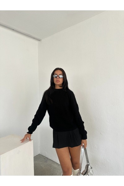 02Lady Fashion Pulover oversize pentru damă, cu decolteu în formă de O, trico...