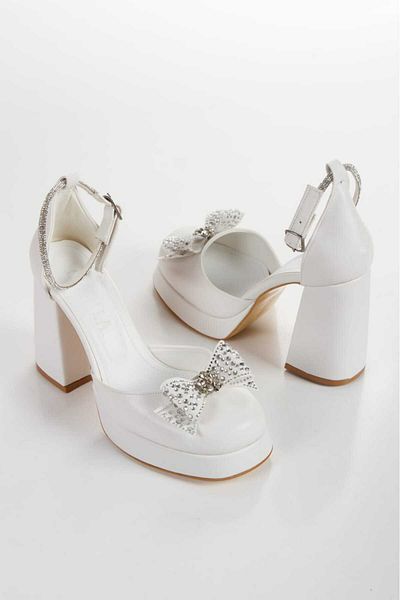 Blackroses Bridal Shoes White Special Bow Stone Platform Shoes