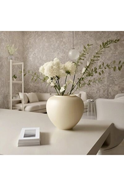 Lui Tasarım مزهرية بوهيمية بتصميم دائري على الطراز الشمالي من السيراميك بلون كريمي مقاس 17 × 20 سم