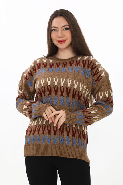 02Lady Fashion Oversize Soft Knitwear Sweater with Knitted Detail