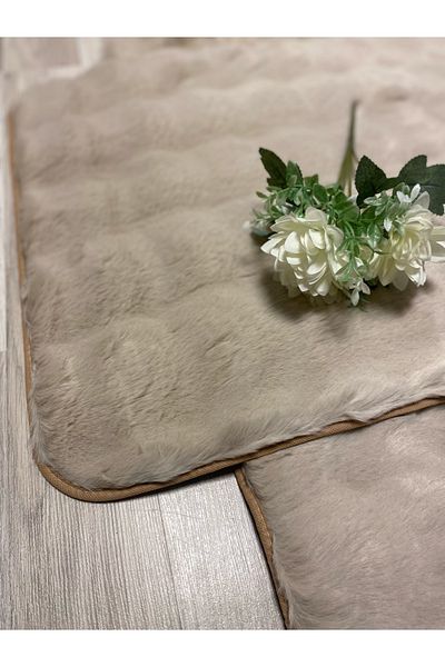 FeelHome Bubble Rabbit Hair, Αντιολισθητική βάση, Αφράτη, Ultra Luxury, Πλένεται 2 τεμαχίων Χαλάκι μπάνιου Camel
