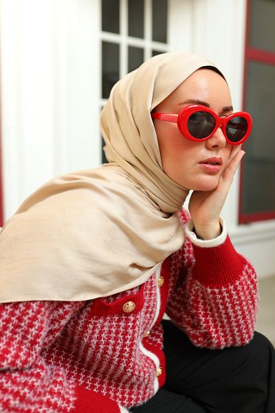 Silk Home Deluxe Jacquard Patterned Beige Shawl - Spoon