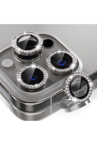 USIDE iPhone 16 Pro Max & 16 Pro Compatible 9H Camera Protective Glass Metal Frame - Stone Titanium [Set of 3]