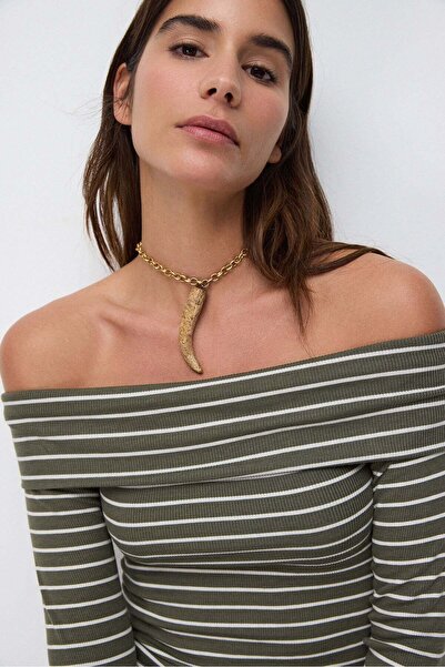 No Matter What Gestreifte, taillierte Bluse mit schulterfreiem Saum