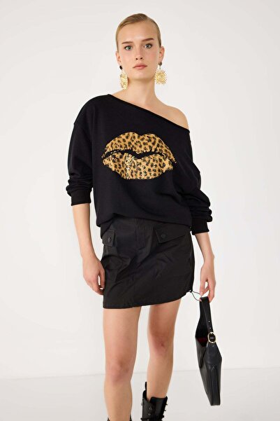 No Matter What Sweatshirt mit Leopardenmuster und Lippenprint