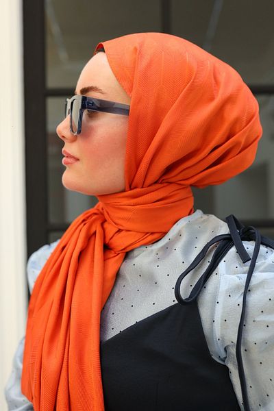 Silk Home Orange Jacquard Spoon Pattern Deluxe Shawl