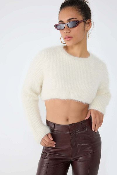 No Matter What Kurzer Pullover mit Pelzbesatz