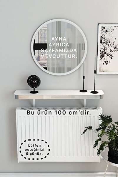 TALAŞTOZUM Beyaz Gümüş Petek Üstü Uçan Raf & Dresuar Duvar Montajsız Kalın Kenar 100 Cm