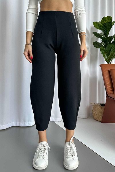 Mine Tan Butik Crepe Beltless Balloon Women's Trousers - Black