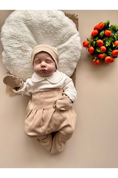 Mama Miel Baby مجموعة إصدار مستشفى القهوة بالحليب (جسم، بنطلون، قبعة صغيرة، قفازات)