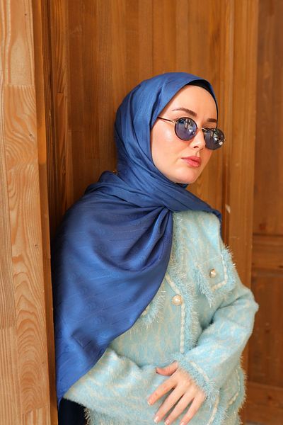 Silk Home Spoon Pattern Jacquard Deluxe Shawl - Indigo