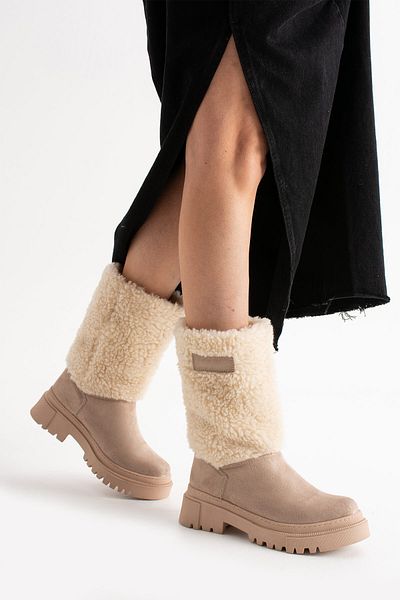 Trendpink 2510 Γούνινο Μπεζ Suede Daily Γυναικείες Μπότες