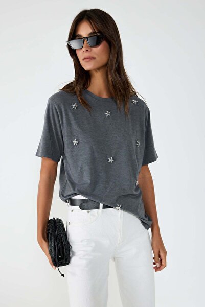 No Matter What Anthrazitfarbenes T-Shirt mit Rundhalsausschnitt, verziert mit...