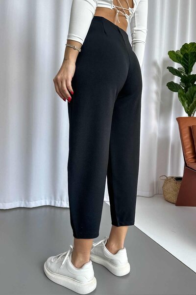 Mine Tan Butik Krep Kemersiz Balon Kadın Pantolon - Siyah
