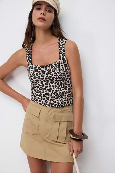 No Matter What Leopardenmuster-Tanktop mit eckigem Ausschnitt und Schleifendetail