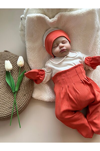 Mama Miel Baby Kiremit Hastane Çıkışı Set (Body, Pantolon, Bere, Eldiven)