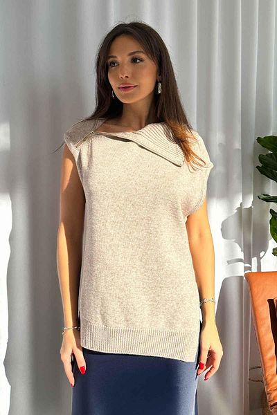 Mine Tan Butik Плетена пуловер с цип от норка
