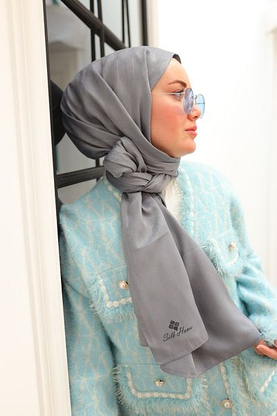 Silk Home Deluxe Gray Shawl - Spoon Pattern and Jacquard