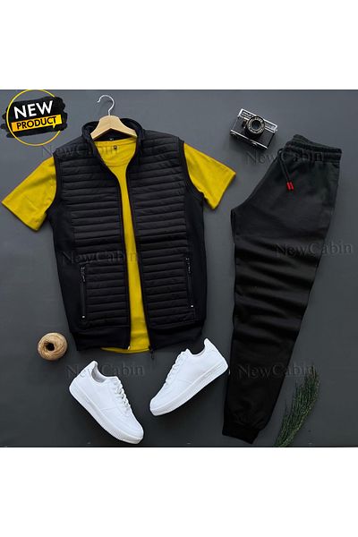 NewCabin New Season Quilted Vest- Sweatpants- T-Shirt Combination 3-Piece Bottom Top Set
