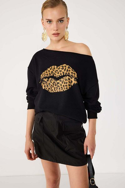 No Matter What Sweatshirt mit Leopardenmuster und Lippenmuster