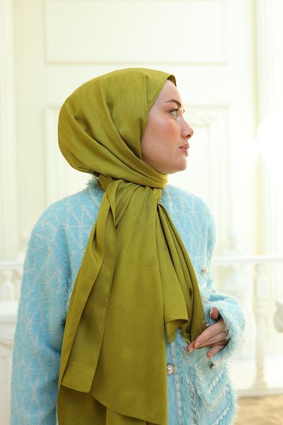 Silk Home Spoon Pattern Jacquard Deluxe Shawl - Oil Green