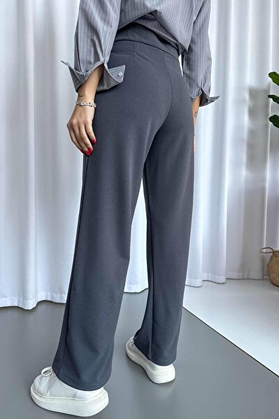 Mine Tan Butik Скуба креп-брюки з подвійними ґудзиками для жінок - димчасто-сірі