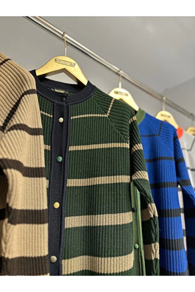 Invee Green Invee 7075 Wool Blended Block Cardigan