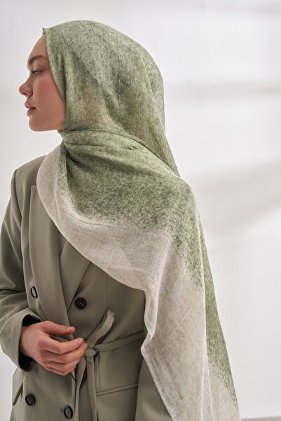 ARMANDA Degrade Desen Yünlü Eskitme Şal - Keten Yeşili-Taş