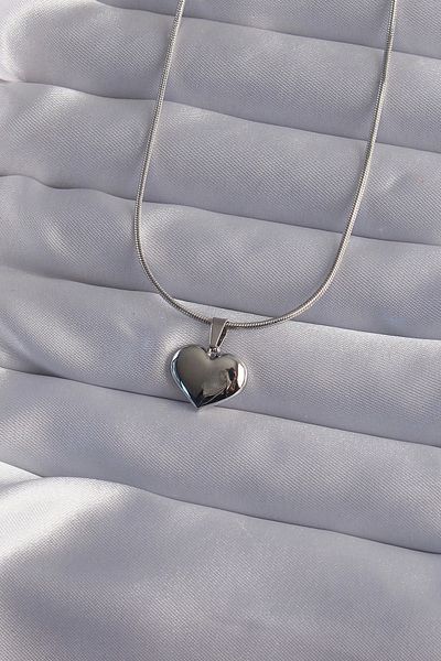Clariss 316L Steel Chain Silver Color Mirror Plate Heart Necklace