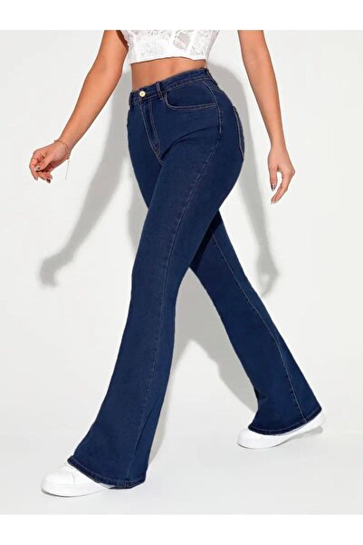 geenz manifacture Flare Leg Jeans Navy Blue Colorfast Denim Pants Power Lycra High Waist