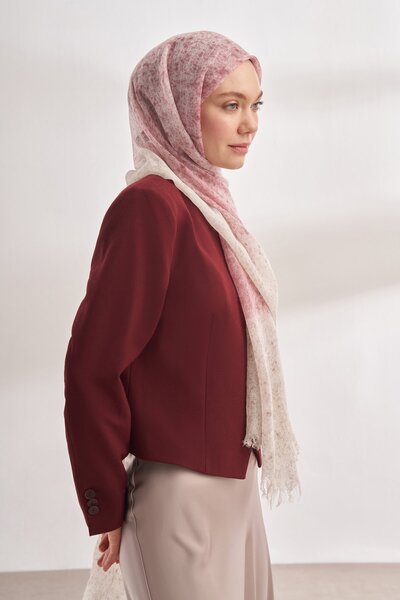 ARMANDA Red-Mink Gradient Patterned Wool Antique Shawl