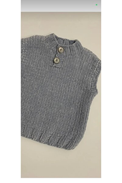 NUMİSTORE El örgüsü gri renk kadife ipten çocuk süveteri