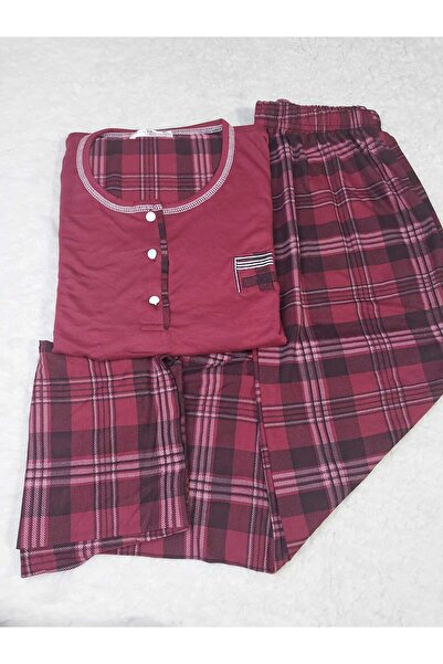 aryam butik Kadın Pijama Takımı - Bisiklet Yaka - Düğmeli Yaka - Düz Paça - Uzun Kollu - Mevsimlik BAMBU Kumaş