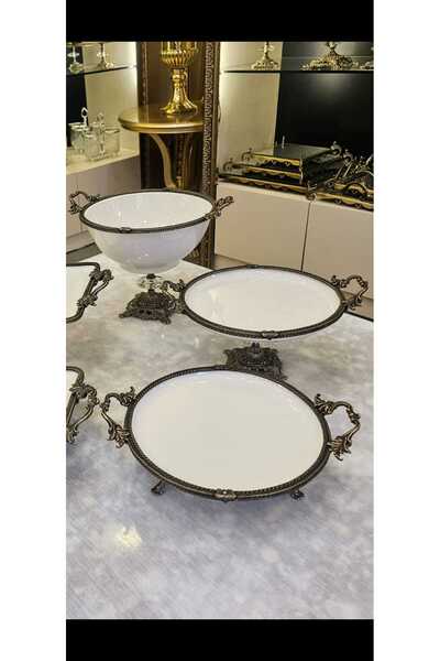 MaviDamla 6 Pieces Porcelain Presentation Set Antique with Handle Casted Edge Framed Foot