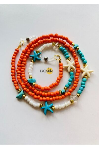 LiKESUN HOME حبل ونظارات نسائية من الحجر الطبيعي مطرز باللون الفيروزي الفيروزي