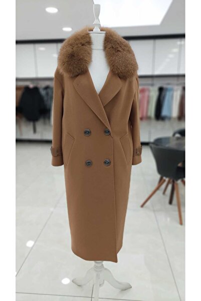 baydemir tekstil Kolu Deri Kemerli Yakası Kürklü Kaşe Kaban