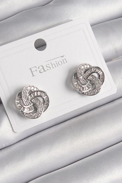 Clariss Brass Silver Color Zircon Stone Flower Model Women's Earrings