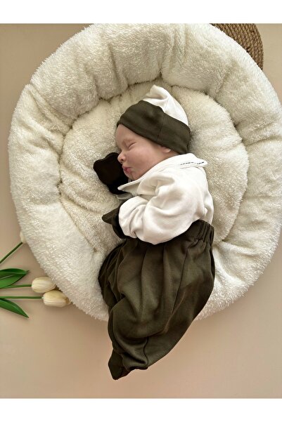 Mama Miel Baby Khaki Hospital Release Set (Body, Pants, Beanie, Gloves)