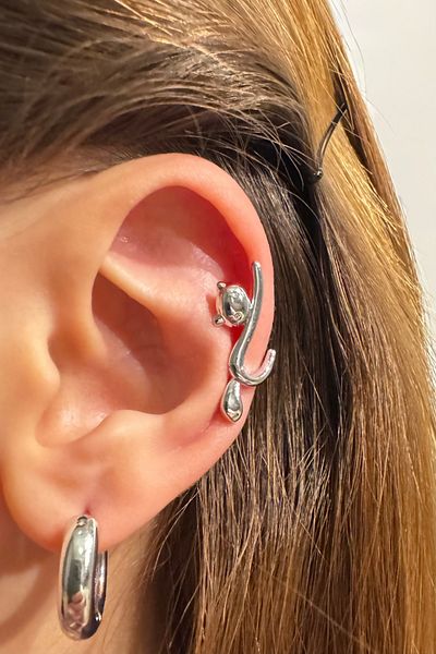 Leo'Stone Special Series Flying Cat Model Design Compression Earcuff Steel Cartilage Earrings