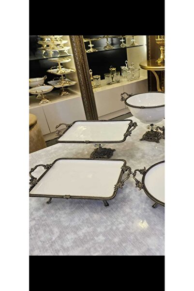 MaviDamla 6 Pieces Porcelain Presentation Set Antique with Handle Casted Edge Framed Foot