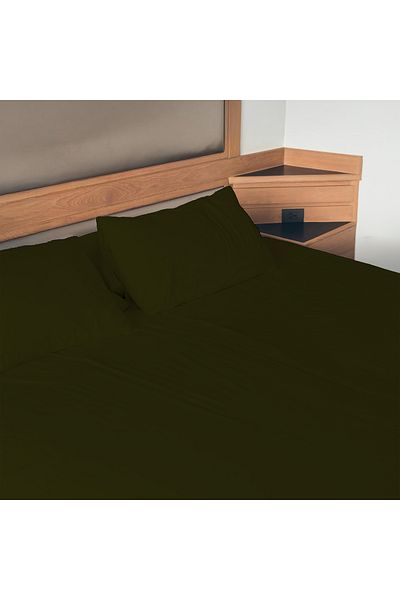 PureText طقم ملاءات قطن طبيعي مزدوج من Purecomfort - مرن، ارتفاع 35 سم، كاكي