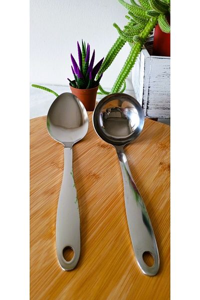 TARIK HOME Set of 2 Stainless Steel Tableware Ladle - & - Stainless Steel Serving Spoon